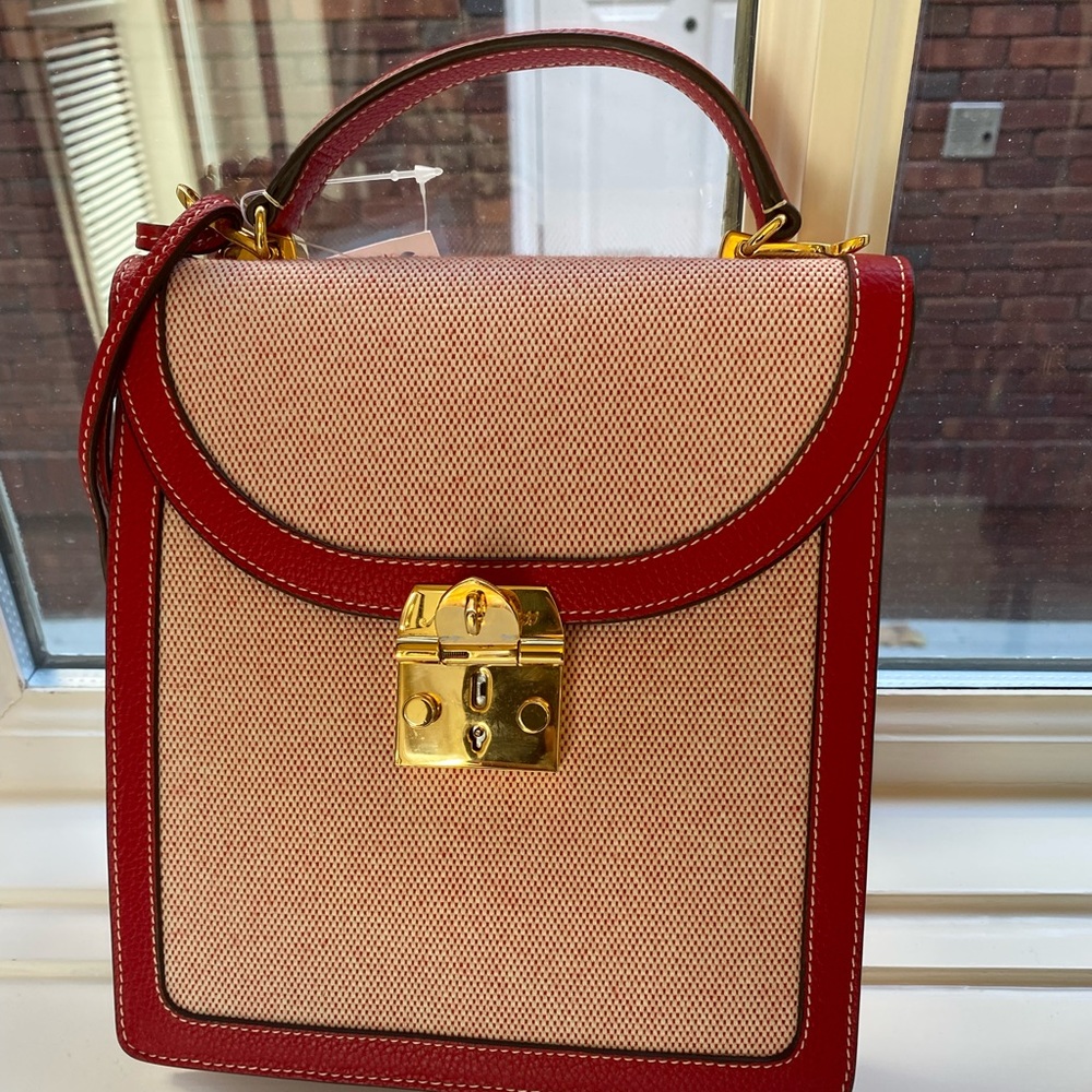 Mark cross red uptown canvas crossbody bag